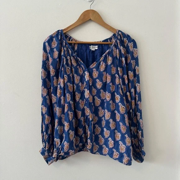 Emerson Fry Frances Blouse in Blue Paisley Flowers | Size Medium - Picture 3 of 13